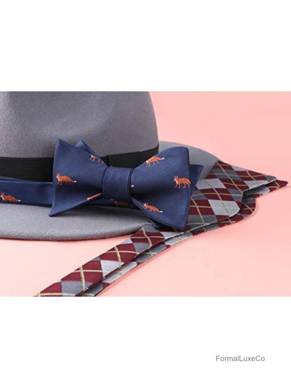 Self Tie Bow Tie and Pocket Square Set Silk Woven Animal Print Adjustable Men's